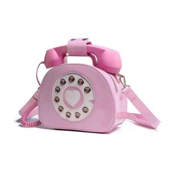 Handbags - Vintage Telephone Shaped Retro Crossbody Bag - Pink